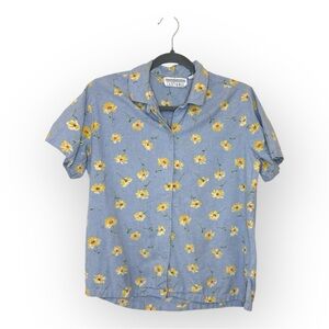 Casey & Max Floral Daisy Chambray Button-Up Shirt Cottagecore Grandma Size Small
